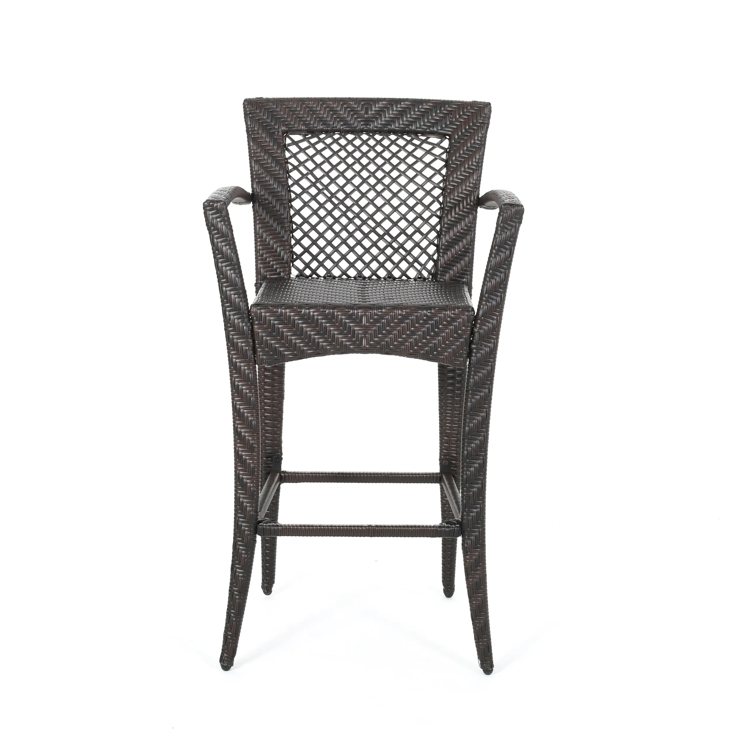 Megan Outdoor 46" Wicker Barstool (Set of 4), Multi Brown Finish