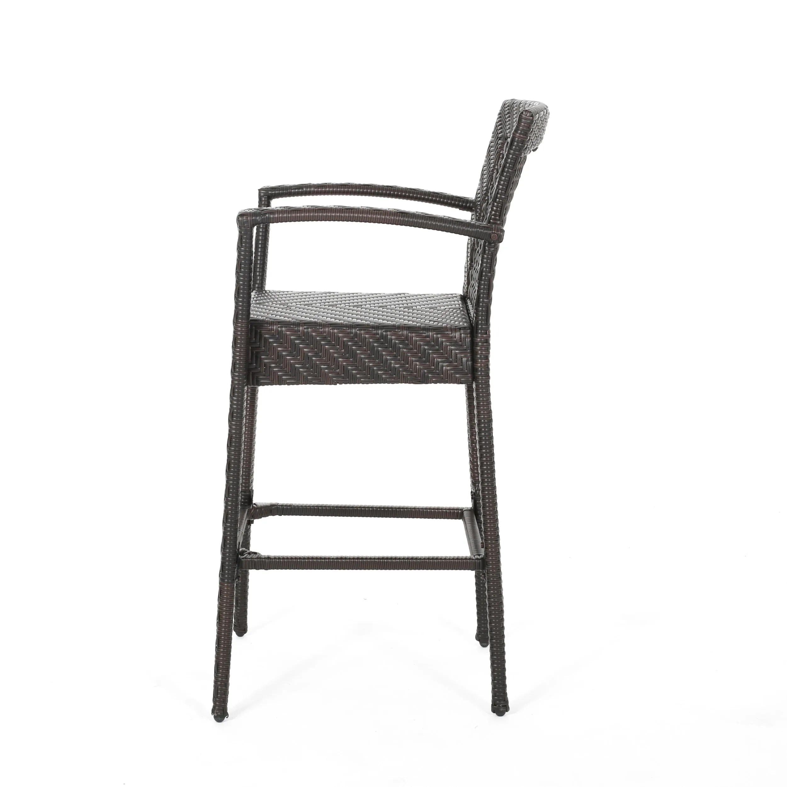 Megan Outdoor 46" Wicker Barstool (Set of 4), Multi Brown Finish
