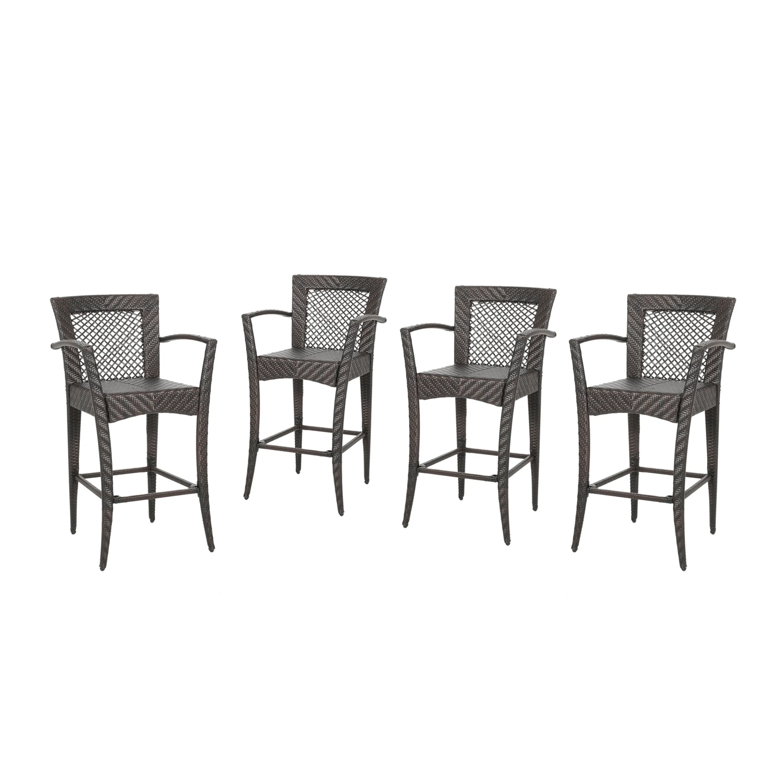 Megan Outdoor 46" Wicker Barstool (Set of 4), Multi Brown Finish