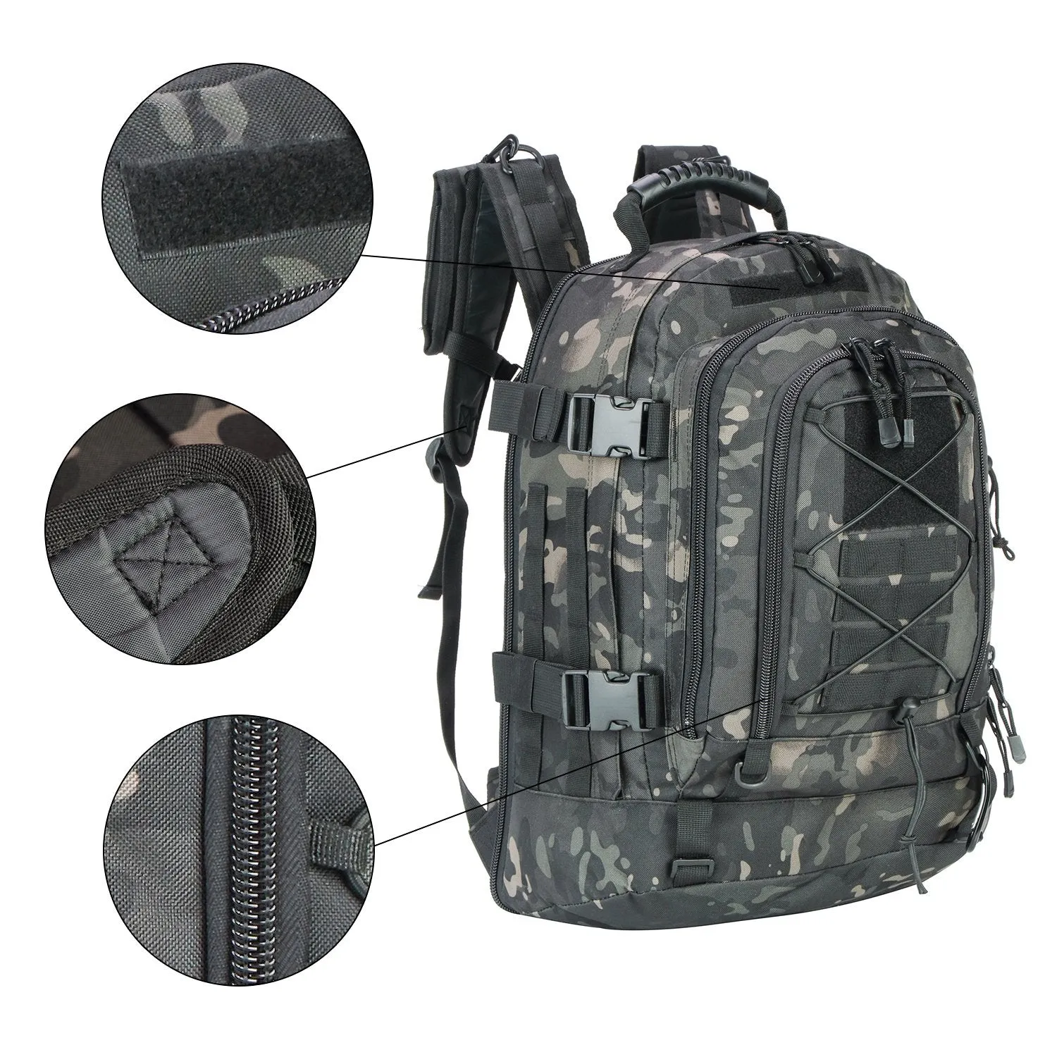 Military Expandable Travel Backpack Tactical Waterproof Work Backpack for Men(black-multicam)