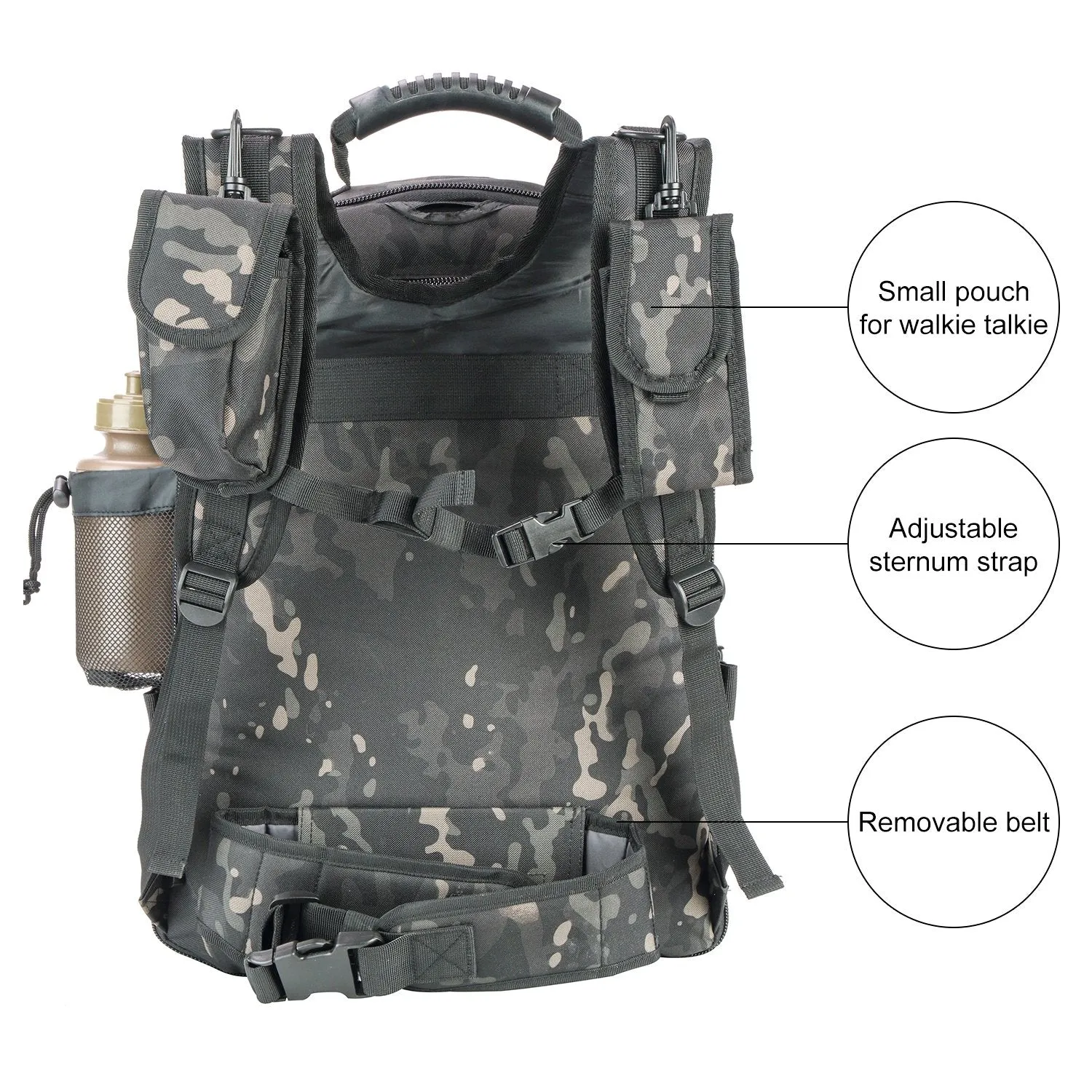 Military Expandable Travel Backpack Tactical Waterproof Work Backpack for Men(black-multicam)