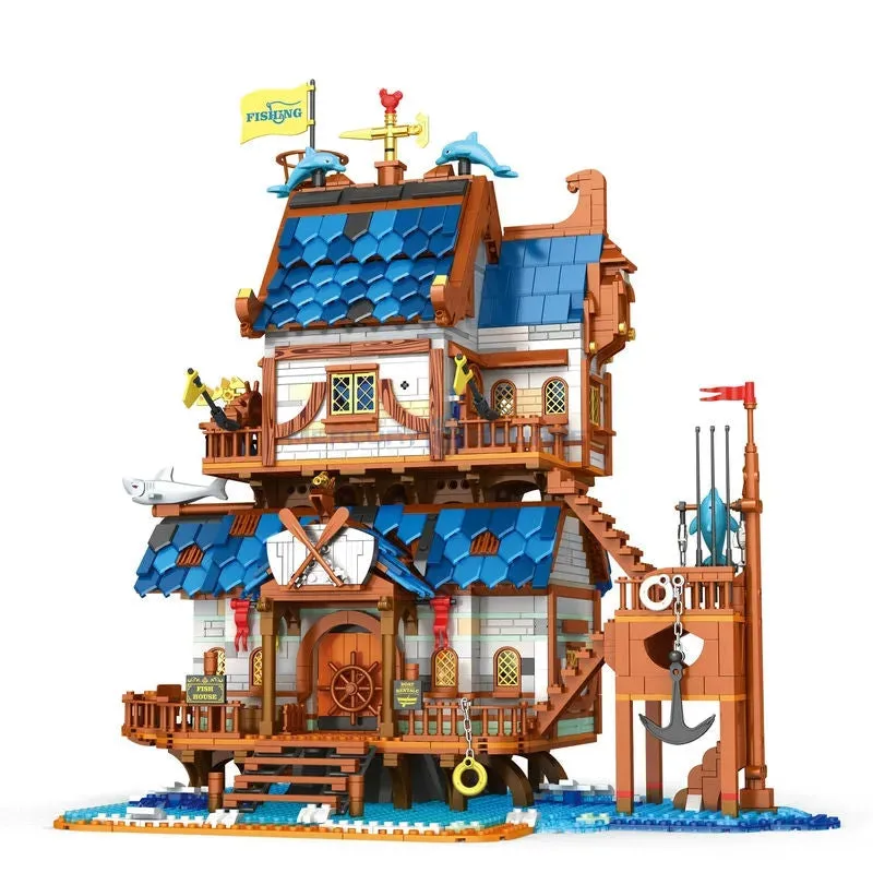 MOC Creator Expert Medieval Town Fishing Store Bricks Toy 66007