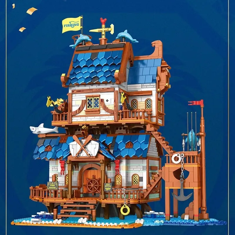 MOC Creator Expert Medieval Town Fishing Store Bricks Toy 66007