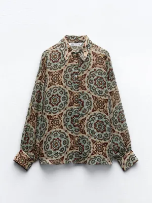 Multicoloured printed shirt with metallic thread