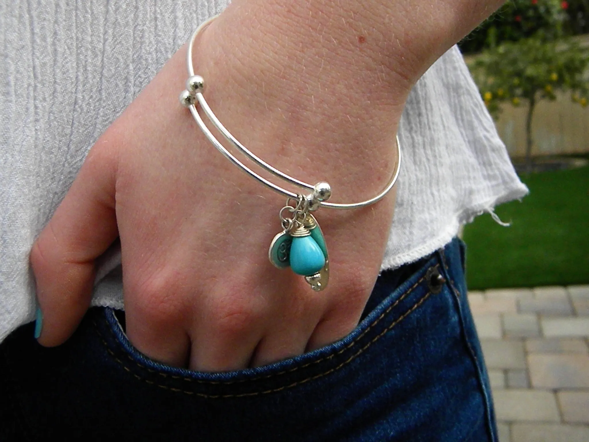 Namaste Sterling Silver Expandable Bangle