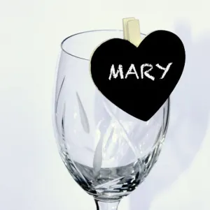 Pack of 6 Ivory Clip Heart Shape Chalkboard Place Card