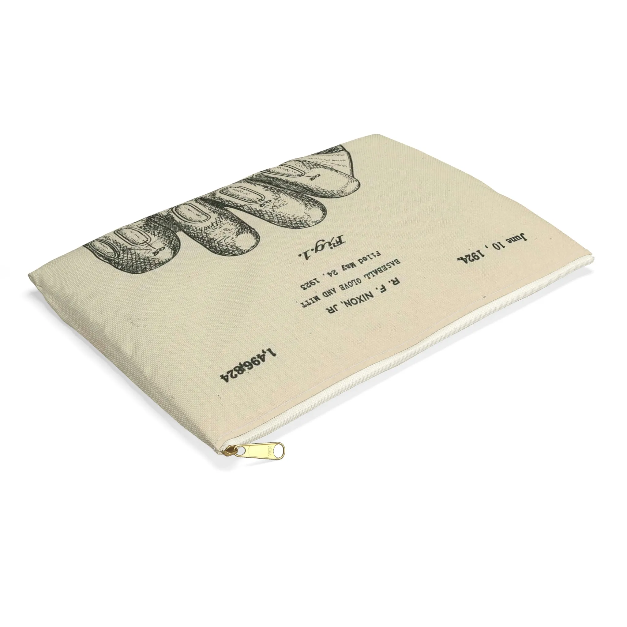 Patent Case File No. 1,496,824, Baseball Gloves and Mitts, Inventor Robert F. Nixon, Jr. - DPLA - c877ba1bb6a83b8db9b12cd02a036de7 (page 12) Large Organizer Pouch with Black Zipper