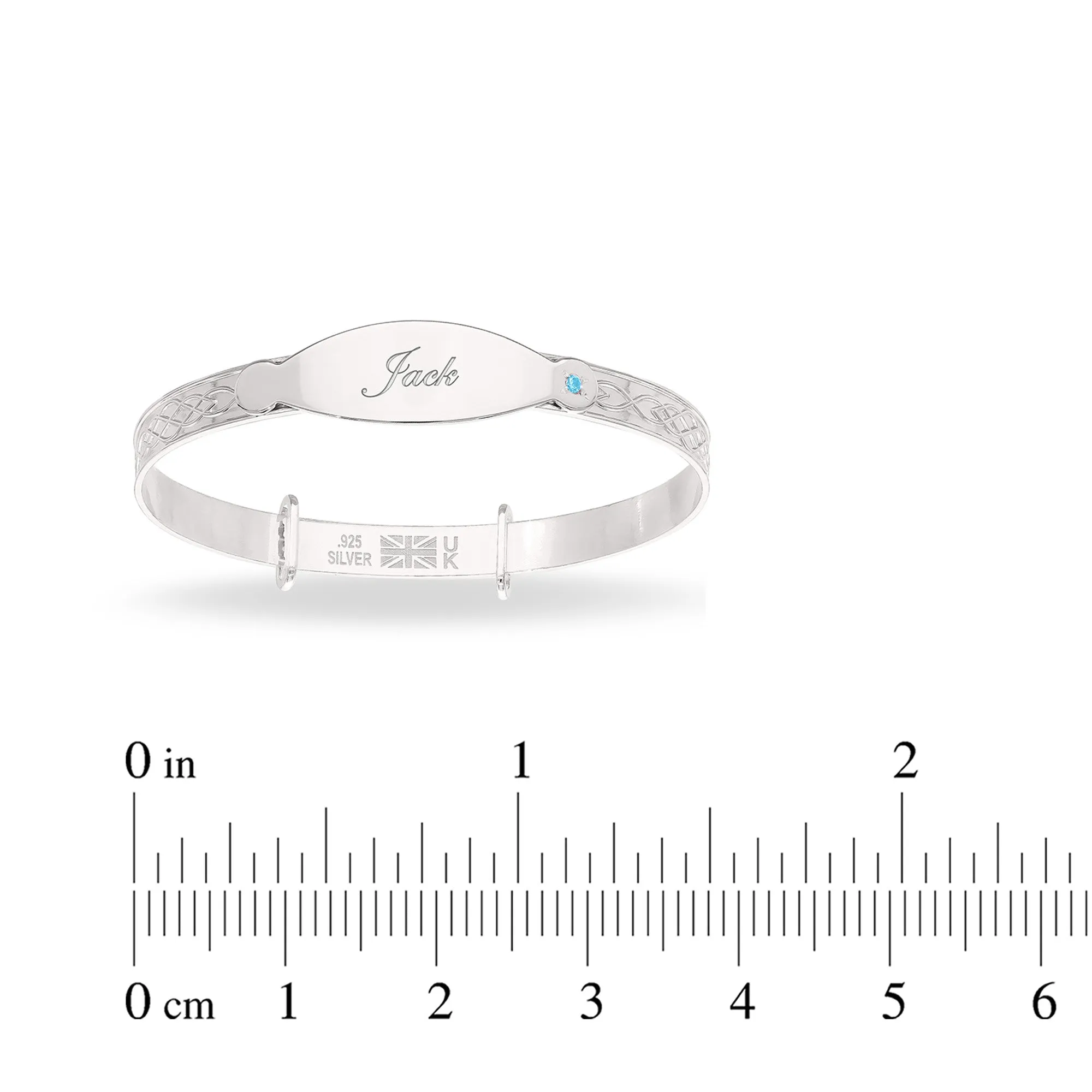 Personalised Sterling Silver Boy Baby Bangle with blue stone (0-5 yrs)