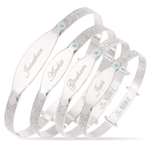 Personalised Sterling Silver Boy Baby Bangle with blue stone (0-5 yrs)