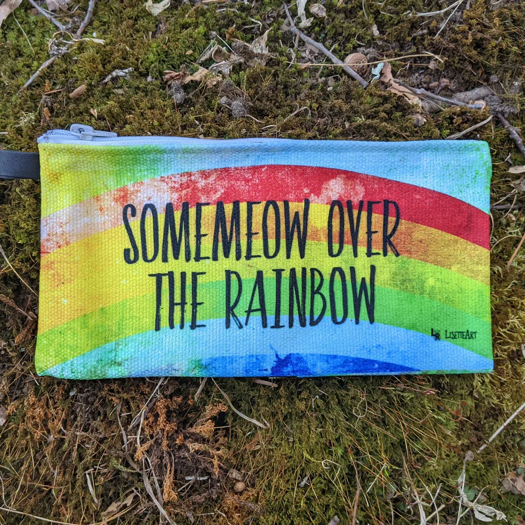 "Somemeow over the Rainbow" Small Zipper Pouch - Black Cat Pencil Case - Makeup Bag