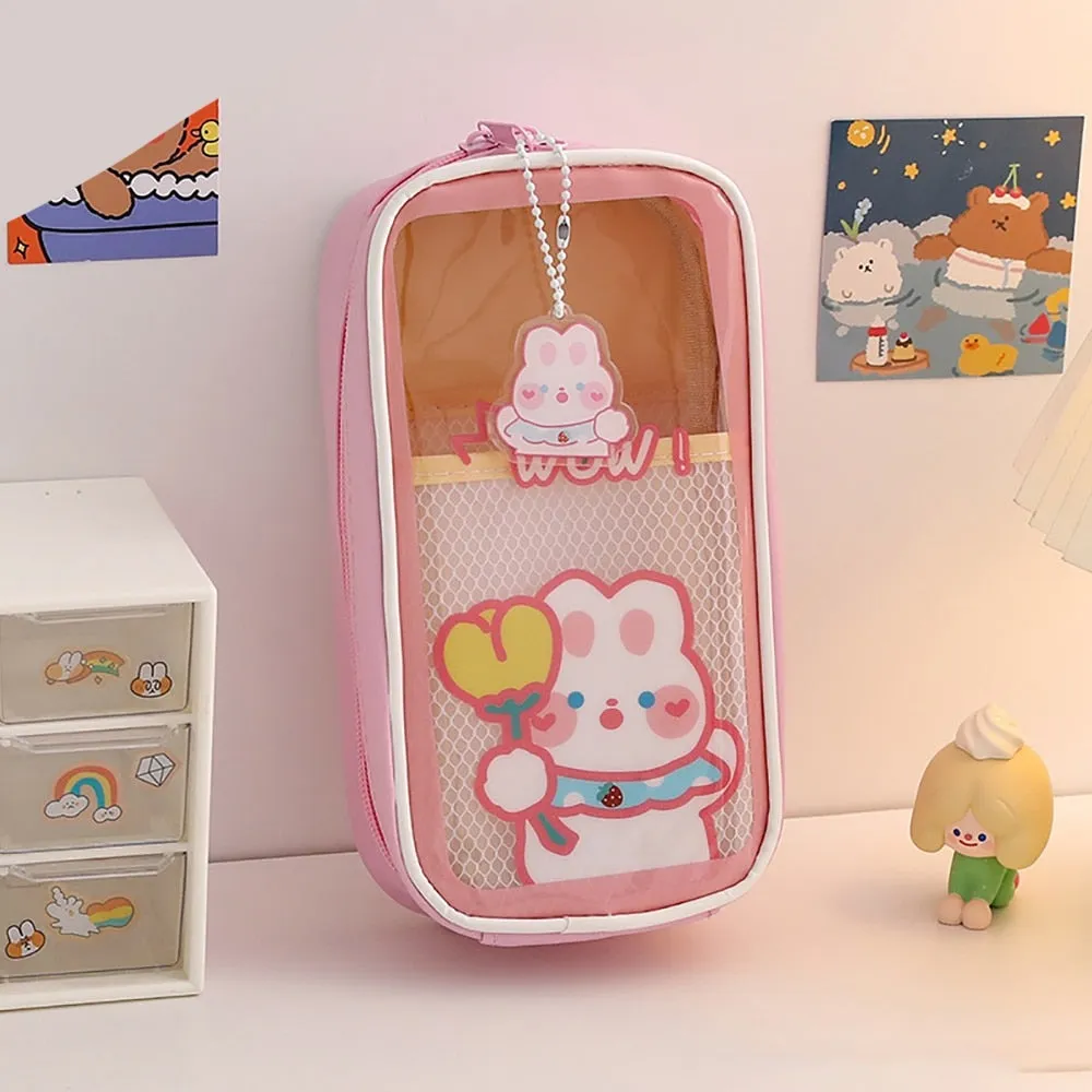 Realaiot 1pc Large Capacity Pencil Case Kawaii Transparent Cosmetic Bag Waterproof Pen Bag Cute Student School Stationery