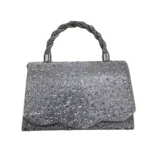 Silver Black Crystal Clutch Bag
