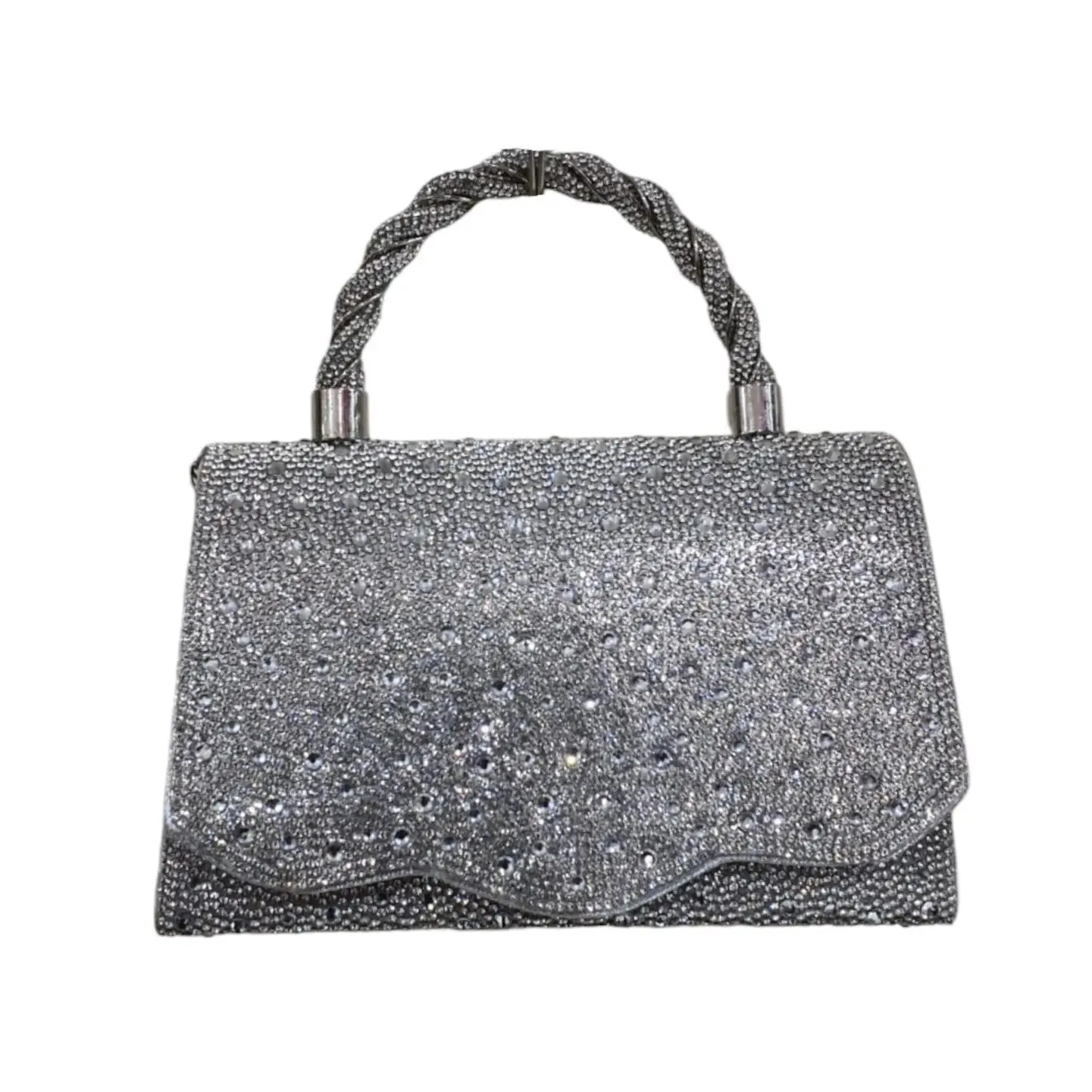 Silver Black Crystal Clutch Bag