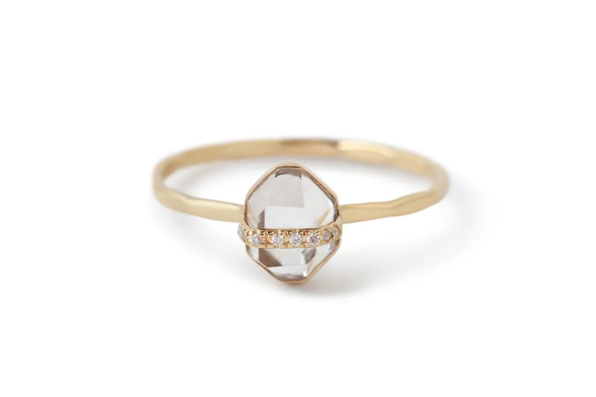 Small Herkimer cut White Topaz Micropave Bezel Wrapped Ring