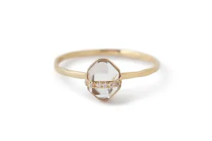Small Herkimer cut White Topaz Micropave Bezel Wrapped Ring