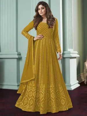 Splendid Yellow Anarkali Gown Featuring Shamita Shetty
