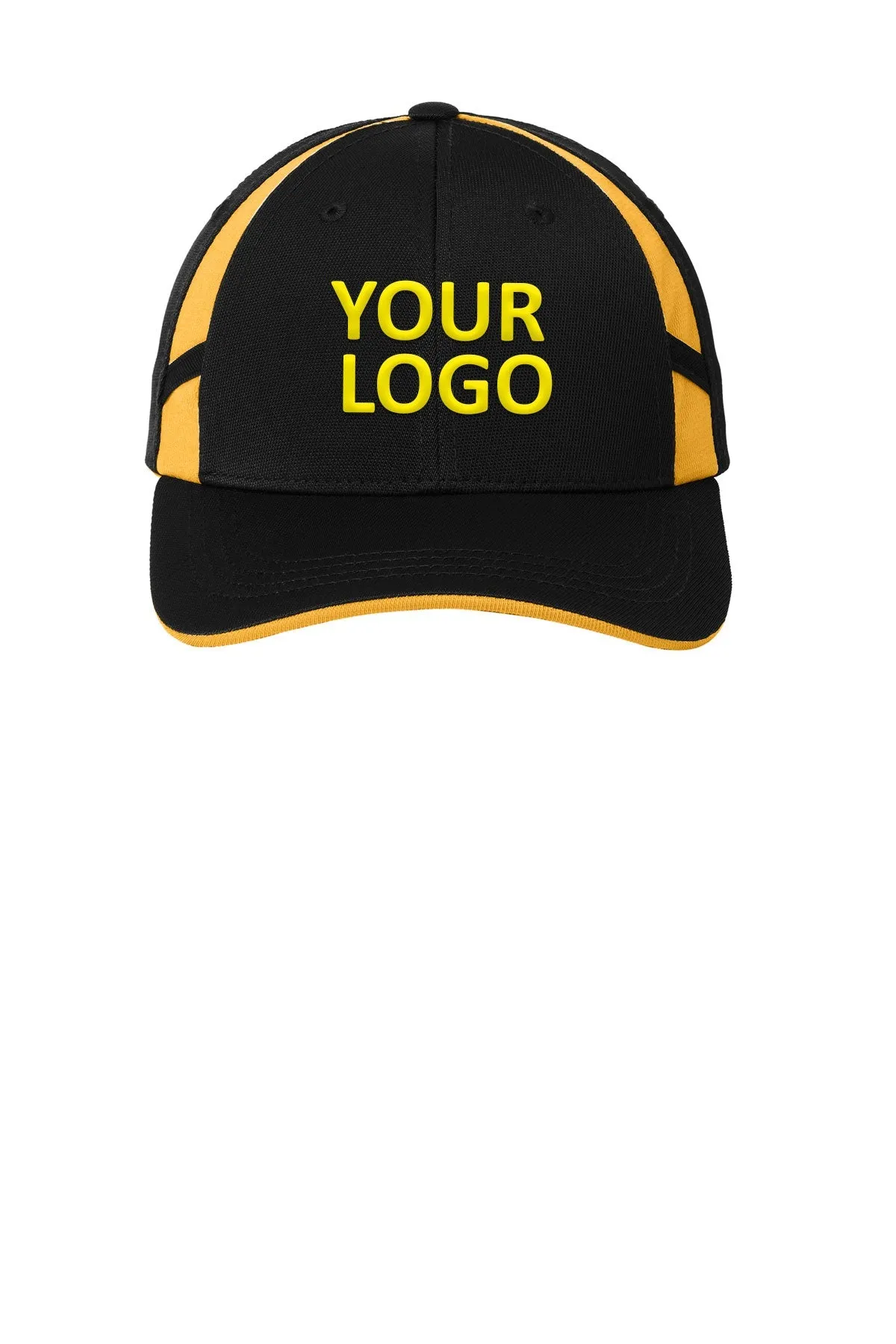 Sport-Tek Dry Zone Customized Mesh Inset Caps, Black/Gold