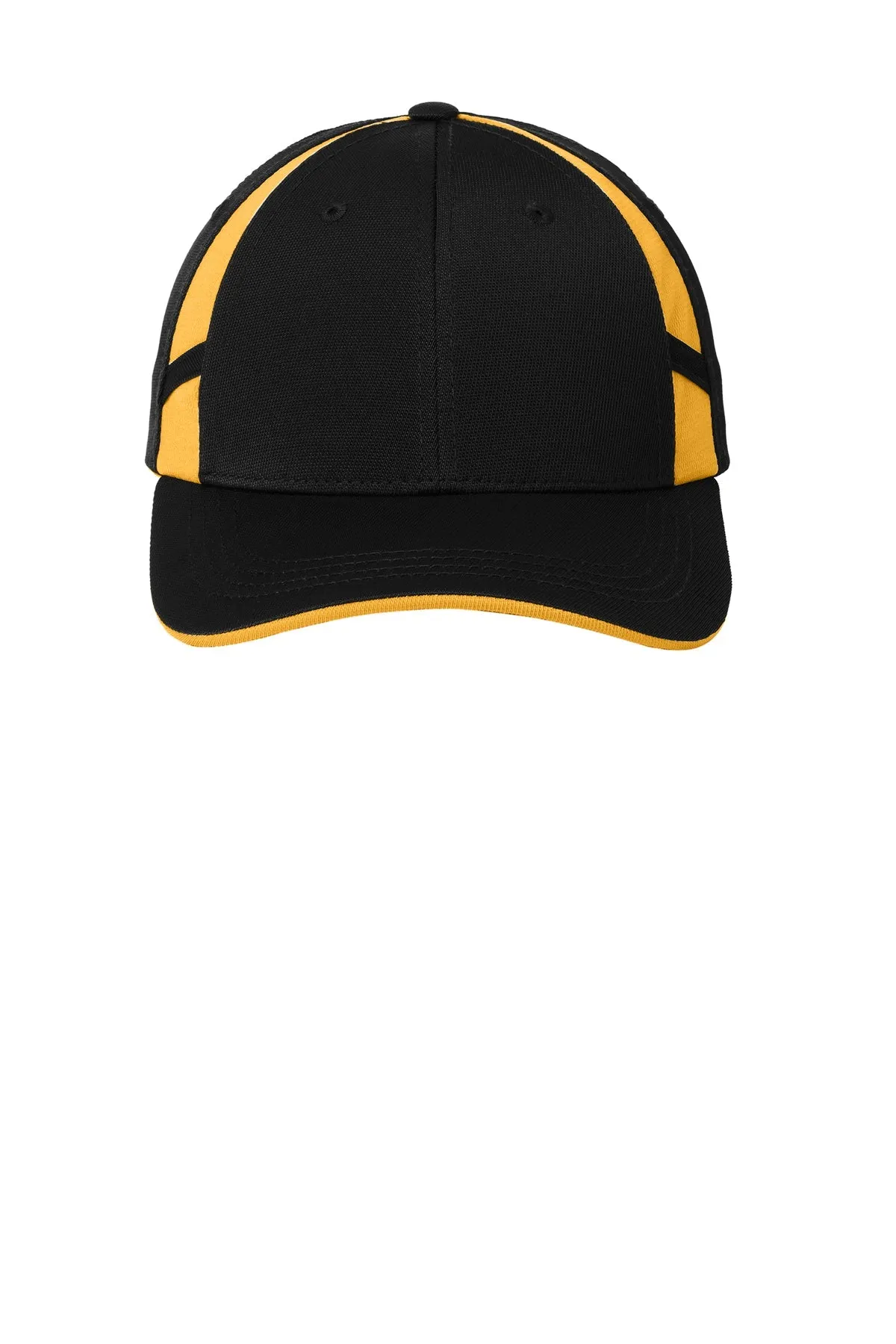 Sport-Tek Dry Zone Customized Mesh Inset Caps, Black/Gold