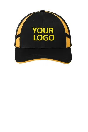 Sport-Tek Dry Zone Customized Mesh Inset Caps, Black/Gold