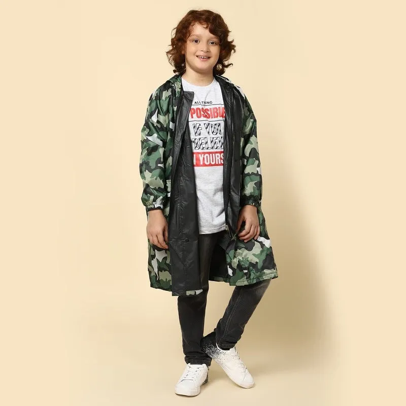 THE CLOWNFISH Felix Series Kids Waterproof PVC Longcoat with Adjustable Hood & Extra Space for Backpack/Schoolbag Holding. Plastic Pouch. Kid Age-9-10 years (Size-36-Lavender)