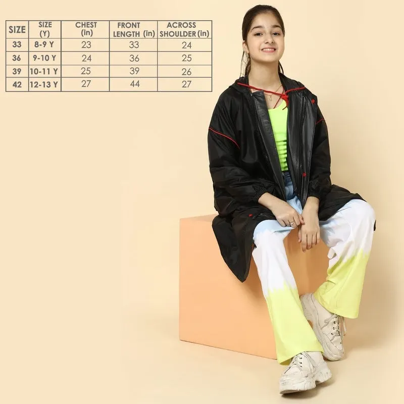 THE CLOWNFISH Felix Series Kids Waterproof PVC Longcoat with Adjustable Hood & Extra Space for Backpack/Schoolbag Holding. Plastic Pouch. Kid Age-9-10 years (Size-36-Lavender)