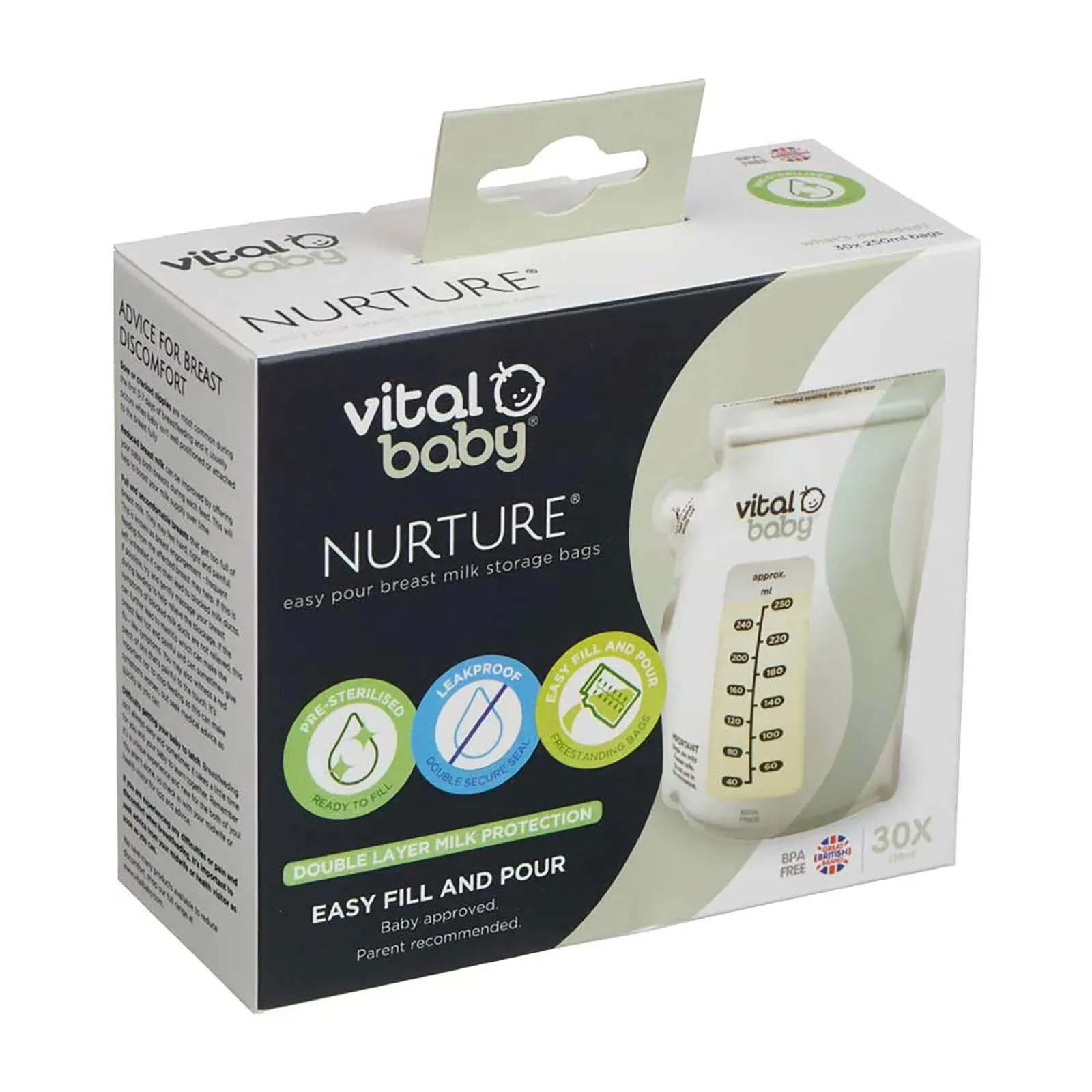 Vital Baby Nurture Easy Pour Breast Milk Storage Bags 30 pcs