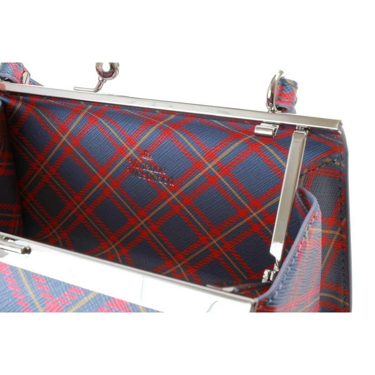 Vivienne Westwood Doll XL Frame Saffiano Printed Tartan Bag - Blue/Orange