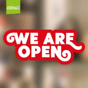 We Are Open - Red/White Single-sided Window Cling Sticker