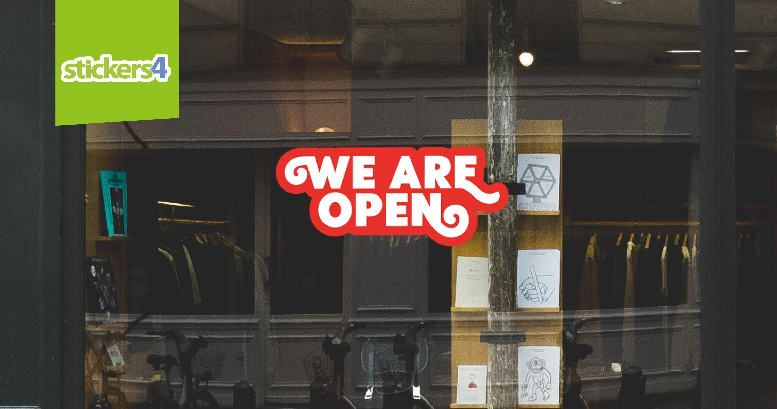We Are Open - Red/White Single-sided Window Cling Sticker