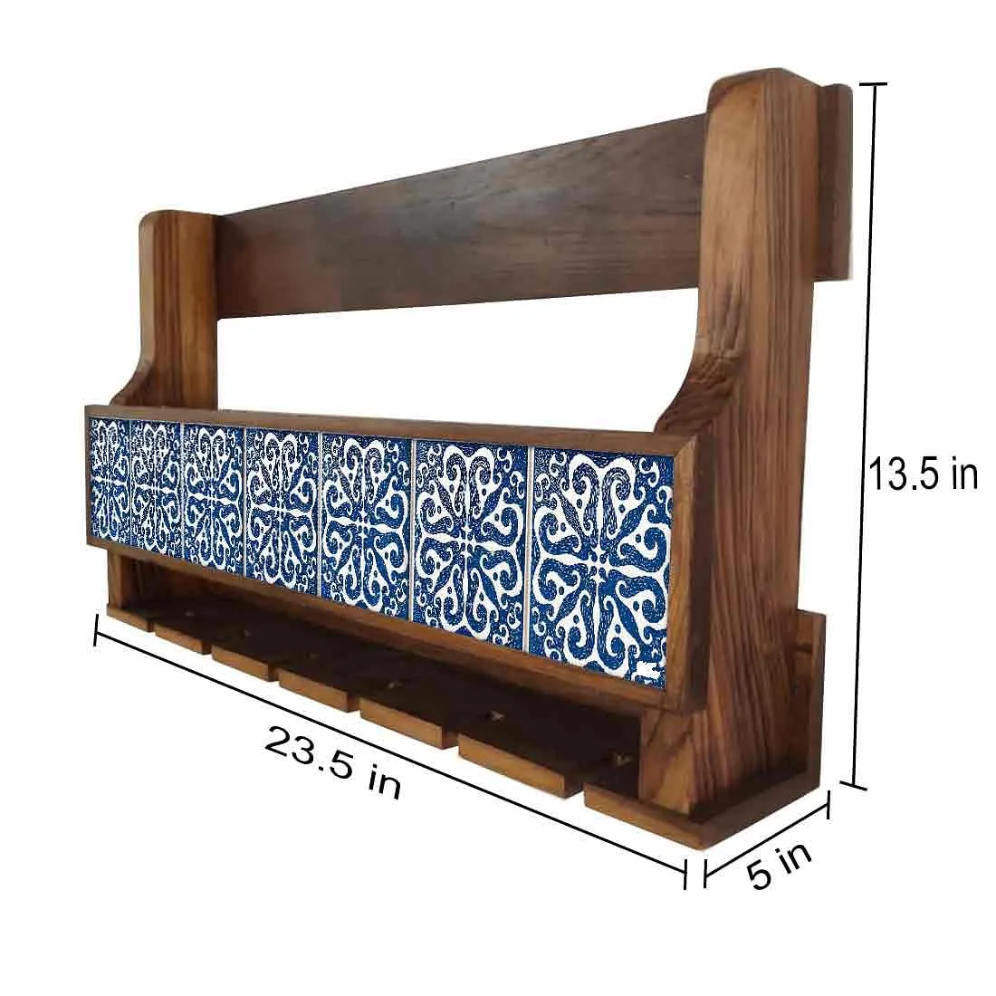 Wine Glass Rack Wall Mounted Wooden Cabinet for 5 Bottles 6 Glasses