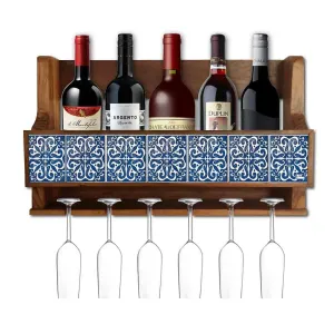 Wine Glass Rack Wall Mounted Wooden Cabinet for 5 Bottles 6 Glasses