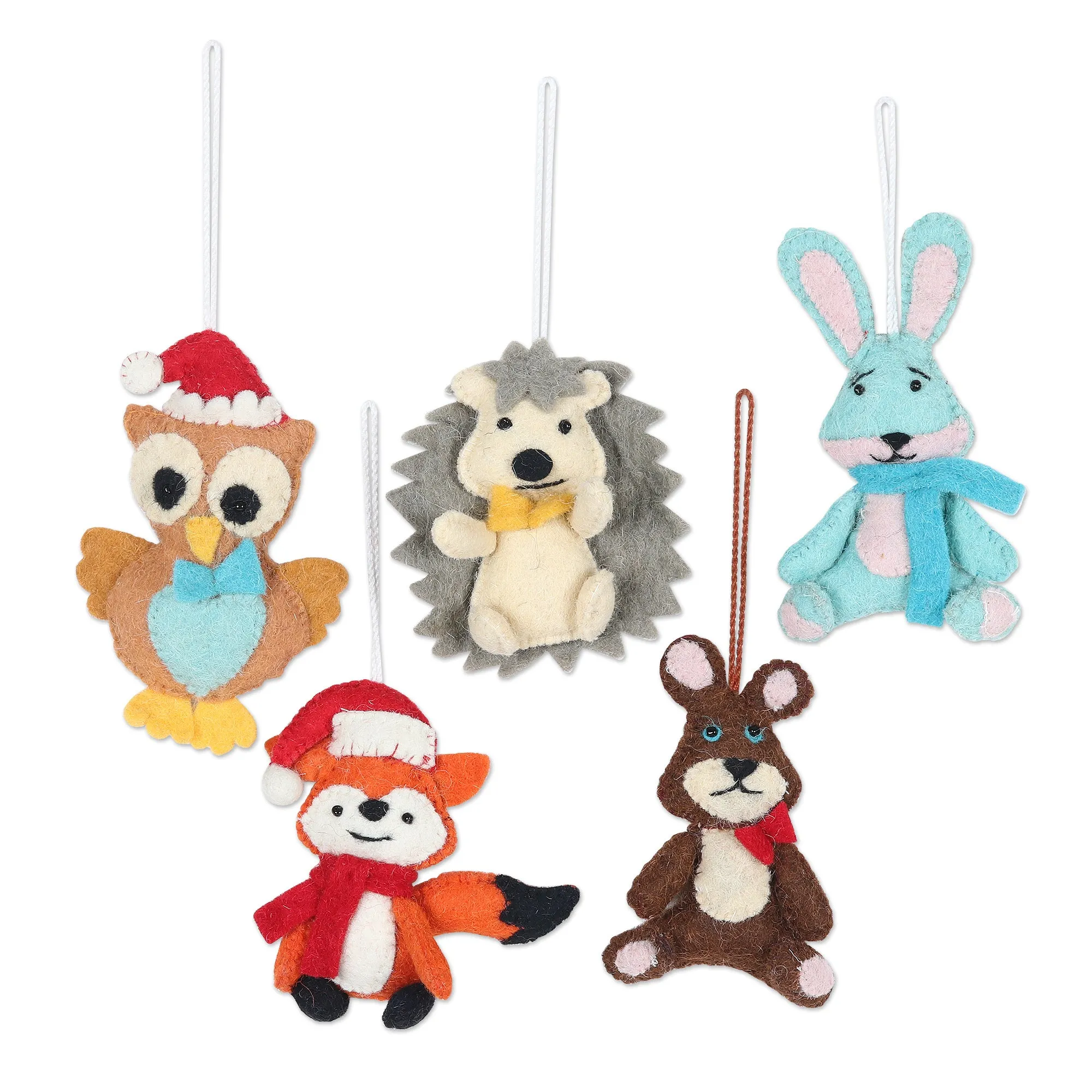 Woodland Animal Ornaments - Set of 5 - Animal Cheer