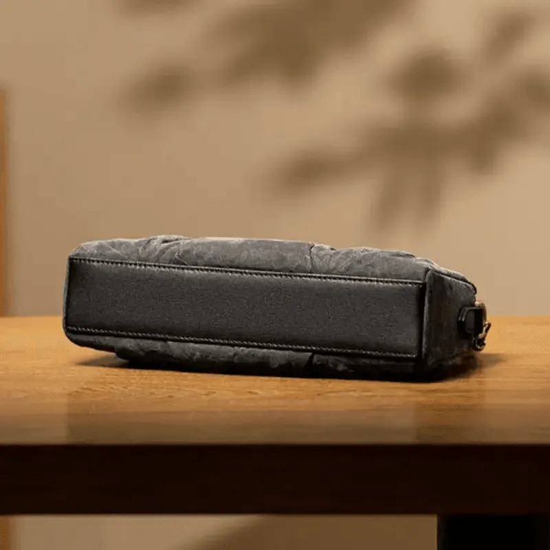 Xiangyunsha Silk Pearl Handle Grey Evening Bag