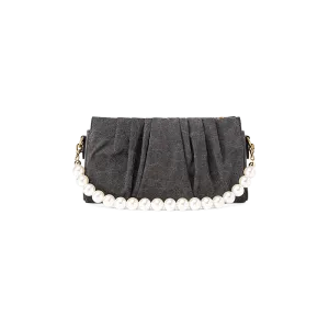Xiangyunsha Silk Pearl Handle Grey Evening Bag