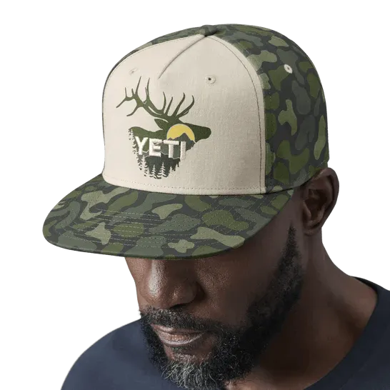 Yeti Sunrise Elk Flat Brim Hat - Tan/Green Camo