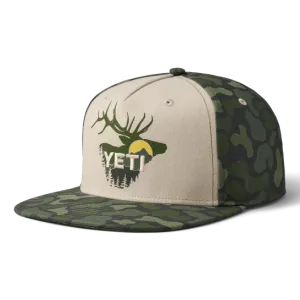 Yeti Sunrise Elk Flat Brim Hat - Tan/Green Camo