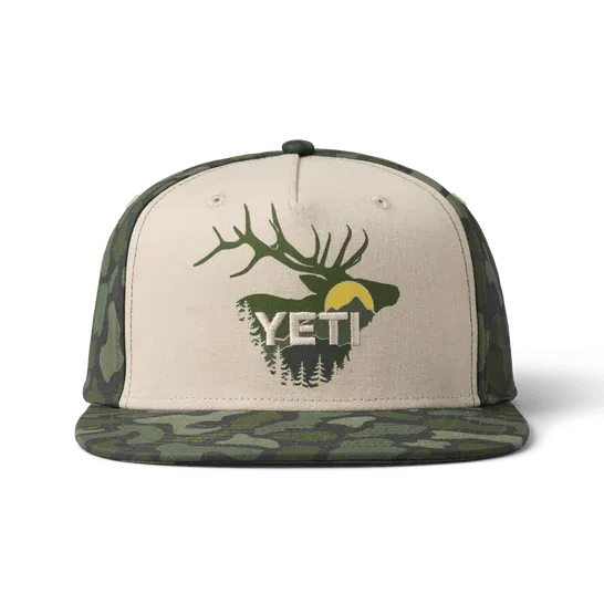 Yeti Sunrise Elk Flat Brim Hat - Tan/Green Camo