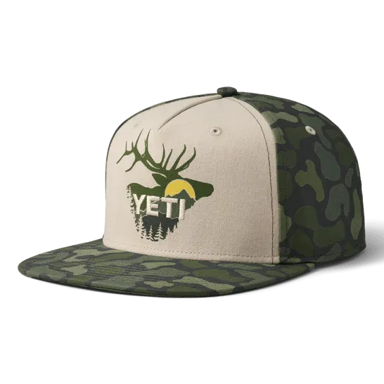 Yeti Sunrise Elk Flat Brim Hat - Tan/Green Camo